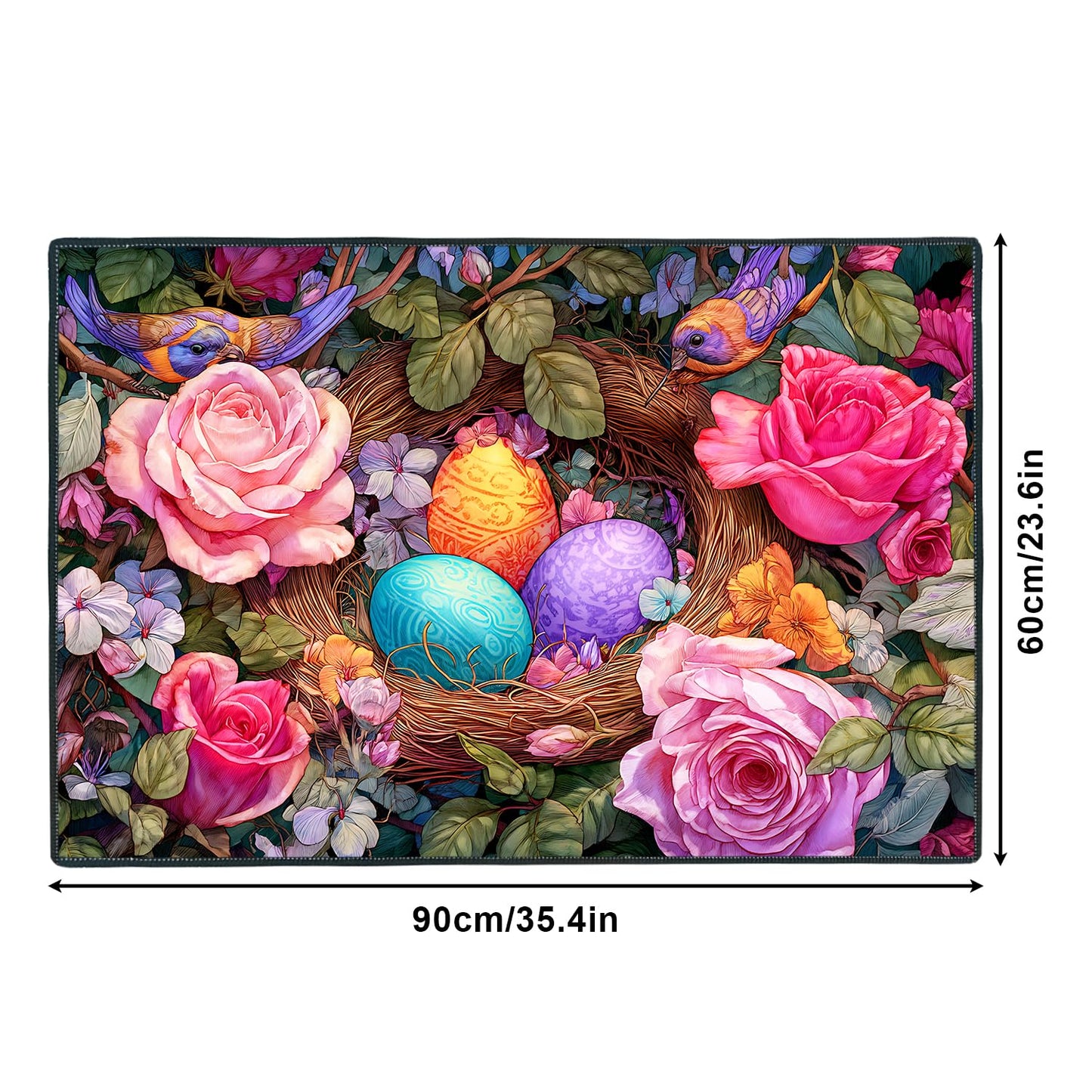 2x3FT Area Rug Spring Eggs Floral Birds Nest Indoor Entryway Rug, Washable Non Slip Front Door Rugs for Hallway Foyer Mudroom Apartment