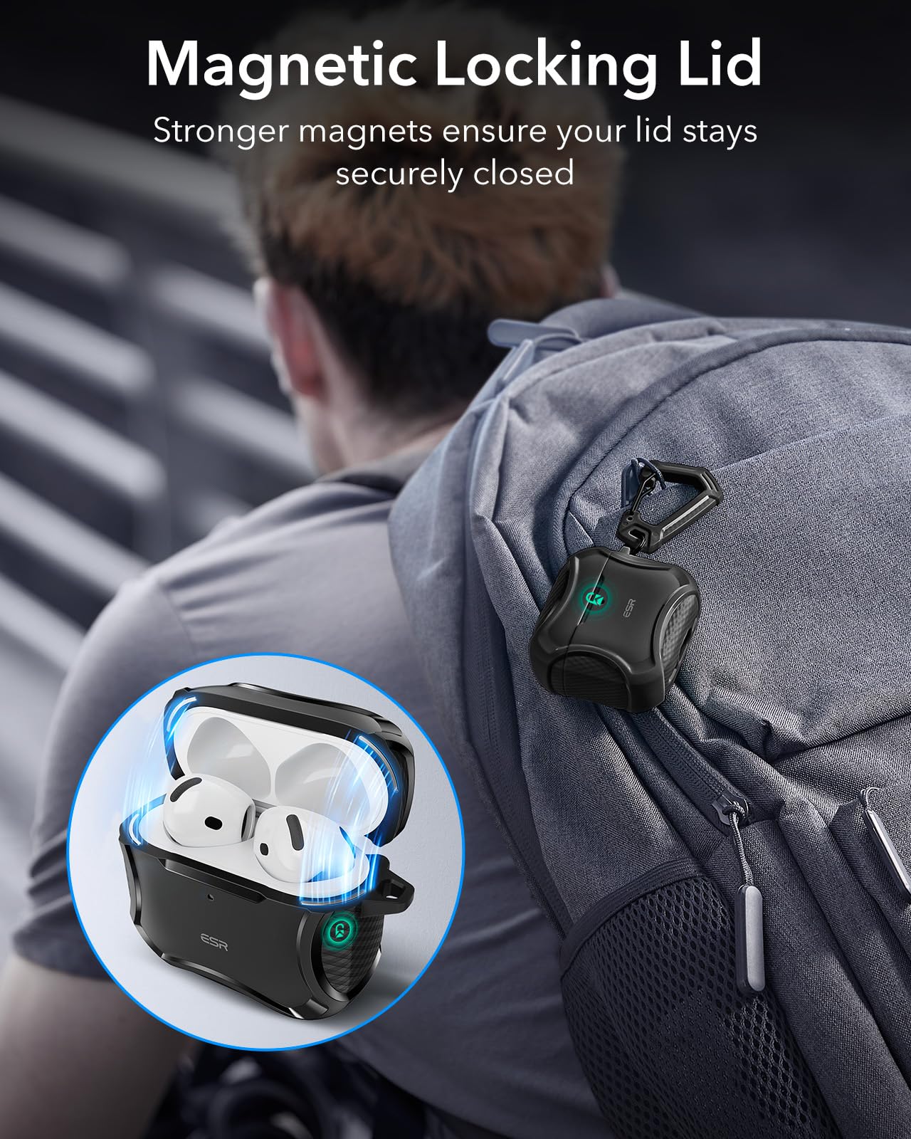 ESR for AirPods 4 Case, Compatible with AirPods 4th Generation Case (2024), Compatible with MagSafe, Powerful Drop Protection, Magnetic Lid, Cyber Series, Black