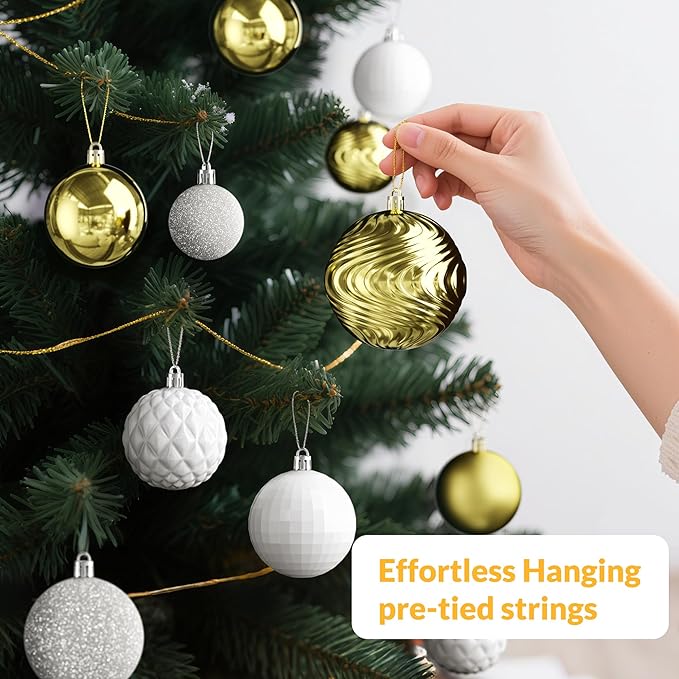 Annecy Christmas Tree Ornaments - 36 PCS Shatterproof Christmas Ball Ornaments Set for Holiday, Wreath & Party Decorations (Multi-Size, Gold, White)