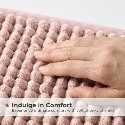 FRESHMINT Thick Chunky Chenille Bathroom Rugs 17"x24", Non Slip Bath Mat for Bathroom Floor, Large Soft Bathroom Decor Accessories, Cute Shower Mat Water Absorbent, Washable, Dusty Pink