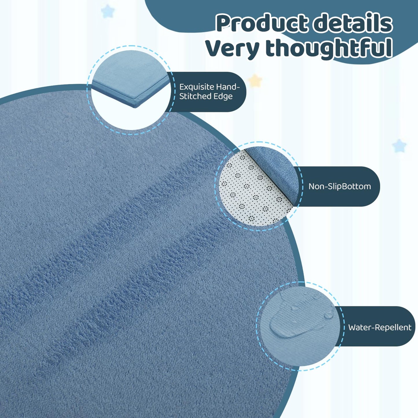 TreeBud Baby Play Mat for Floor, 1.3 Inch Thick Memory Foam Tummy Time Mat with Non Slip Backing, Soft Coral Velvet 59X71 Inch Playpen Mat Crawling Tatami for Infants Toddlers Kids, Midnight Blue