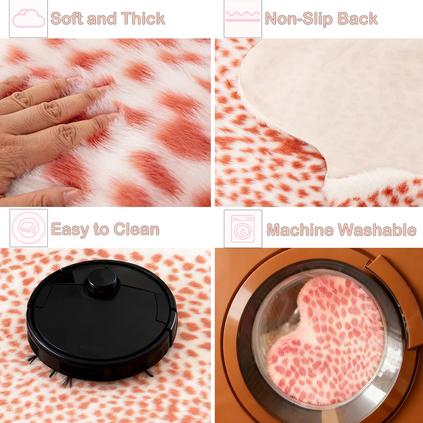 Mibathni Pink Cheetah Print Rug, Leopard Rug Faux Cowhide Animal Skin Fur Hide Cheetah Area Rug Carpet for Living Room Bedroom Western Decor 6.7 x 5.2ft
