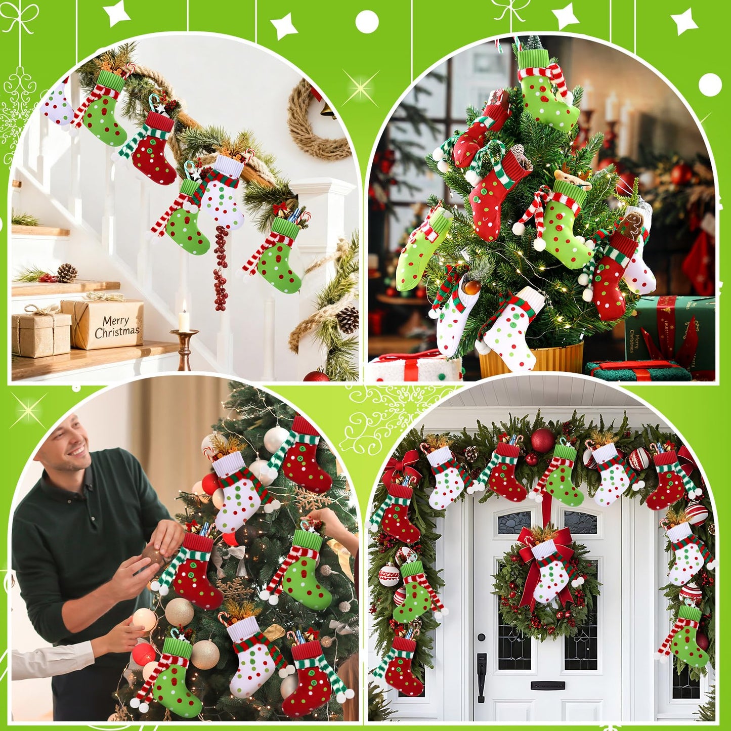 Newcotte 36 Pcs Mini Christmas Stocking Elf Xmas Hanging Stockings Red White Green Christmas Decorations for Holiday Fireplace Tree Decoration Gift Present