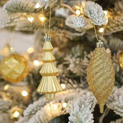 SHareconn 100pcs Christmas Tree Decorations Ornaments Set, Shatterproof Plastic Baubles Decorative Balls for Xmas Tree Decor Holiday Wedding Party, Gold