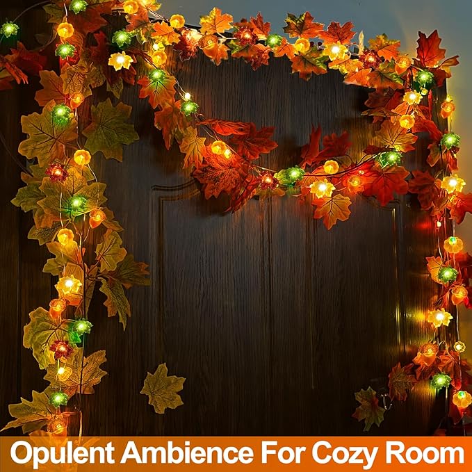 TURNMEON Fall Decor 2 Pack 3D Fall Thanksgiving Pumpkin String Lights Total 40LED/13Ft Thanksgiving Decorations for Home, 3 in 1 Battery Powered Fall Lights Halloween Decor Home Indoor Outdoor
