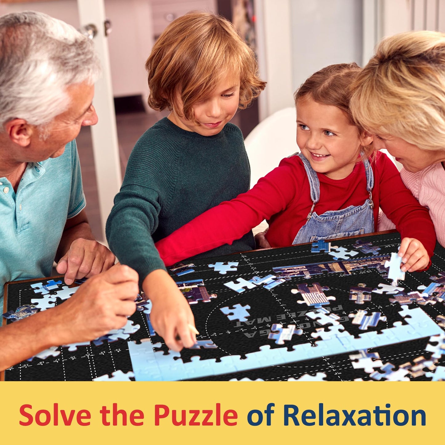 Puzzle Mat Roll Up for 3000 2000 1500 Pieces Jigsaw Puzzles, Large Portable Pad Table Non-Slip Board Saver Mats with 6 Sorting Trays, Inflatable Tube, 3 Straps, Keeper Storage Bag, Adults Gifts