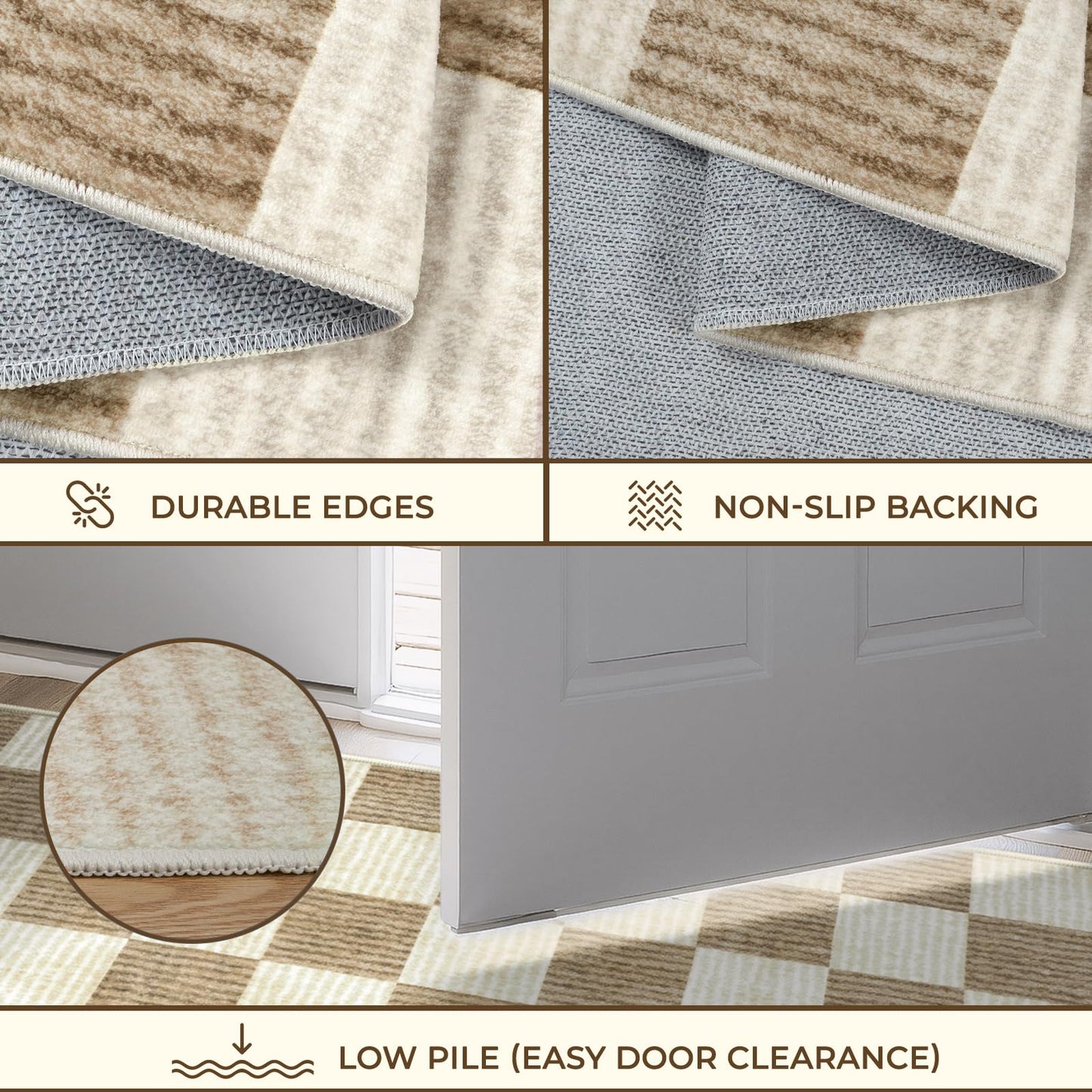 LIVEBOX Checkered Round Rug 6 Ft Washable Area Rug for Playroom Classroom, Kids Non-Slip Neutral Classic Circle Rug Geometric Large Carpet Soft Boys Nursery Rug for Dorm Bedroom(Brown,180R)