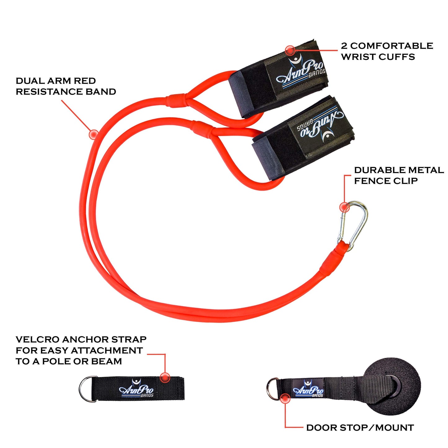 Arm Pro Bands Baseball Softball Resistance Training Bands - Arm Strength, Pitching and Conditioning Equipment, Available in 3 Levels (Youth, Advanced, Elite), Anchor Strap, Door Mount