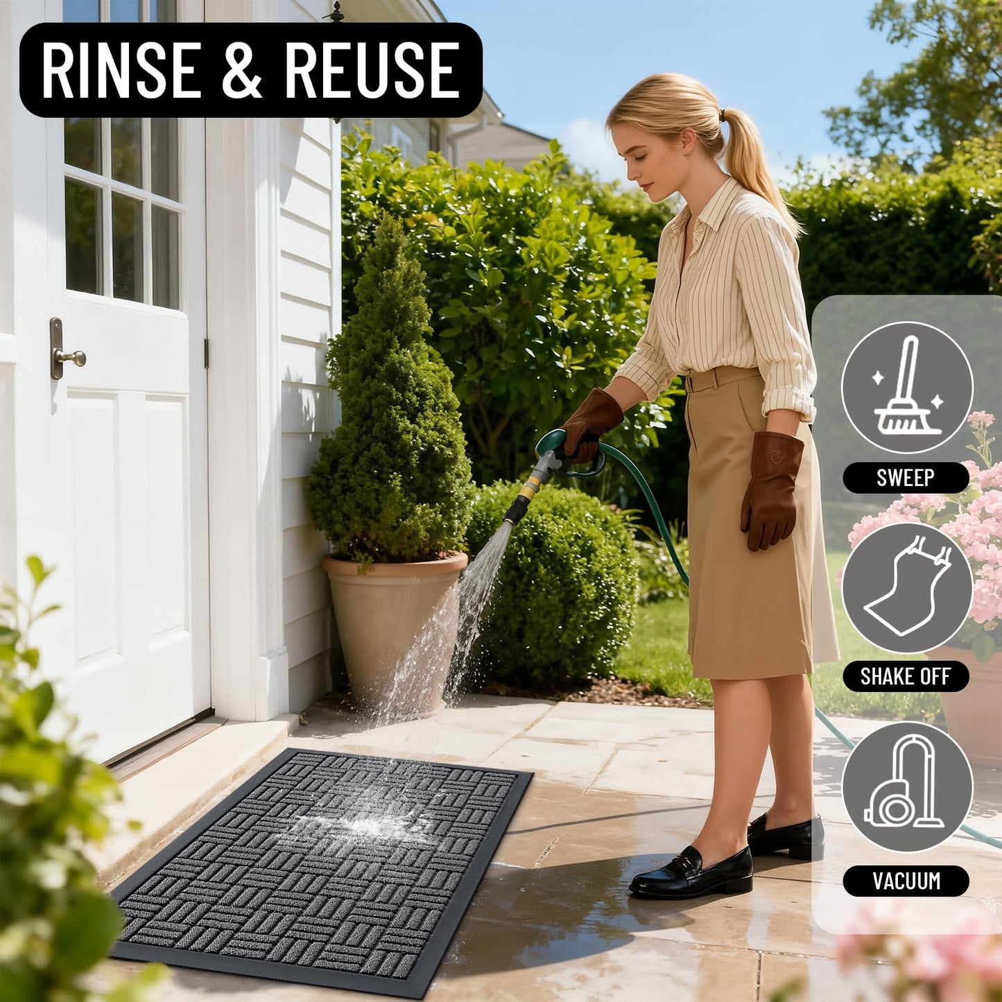 OLANLY Front Door Mat Outside Entrance 47x17, Absorbent, Heavy Duty Sturdy Natural Rubber Doormat Indoor Outdoor, Stain and Fade Resistant, Non-Slip Backing Low Profile Floor Mat for Entryway, Grey