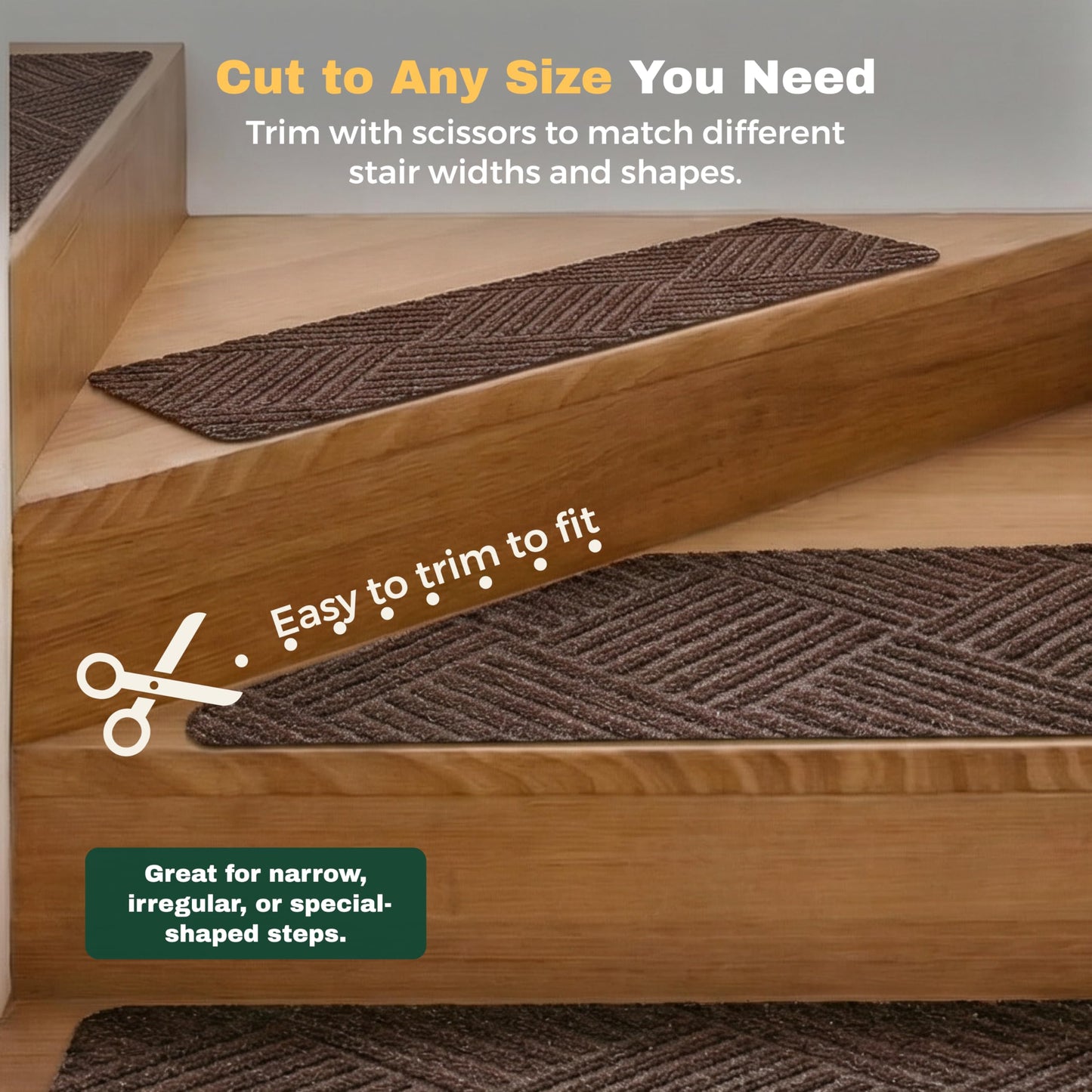 MBIGM 8 X 30inches, 15 in Pack, Non-Slip Carpet Stair Treads Non-Skid Safety Rug Slip Resistant Indoor Runner for Kids Elders and Pets with Reusable Adhesive, Brown Weave