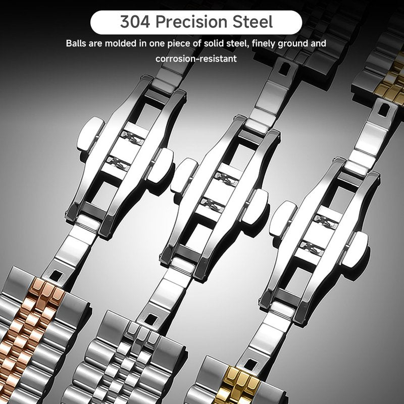 Compatible with Garmin Fenix 8 51mm Bands, 20mm, 22mm, 26mm QuickFit Solid Stainless Steel Metal Band with Butterfly Folding Clasp Link Bracelet Compatible with Enduro, Fenix, Tactix, Descent, Instinct, epix, Approach, Forerunner Series Watch (Silver-Gold