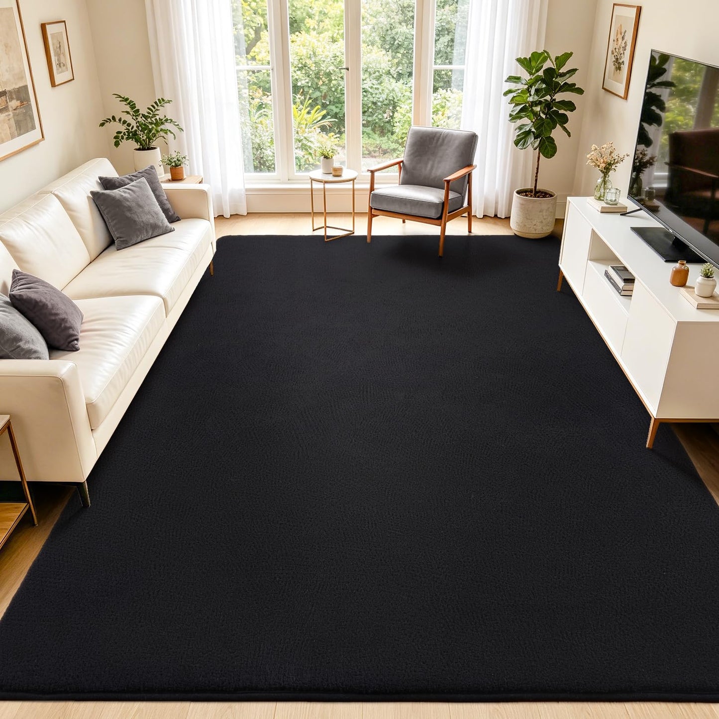 Black Large Area Rugs for Living Room Memory Foam Carpet Non-Slip Washable Rug Perfect Decor for Modern Home 4x6ft