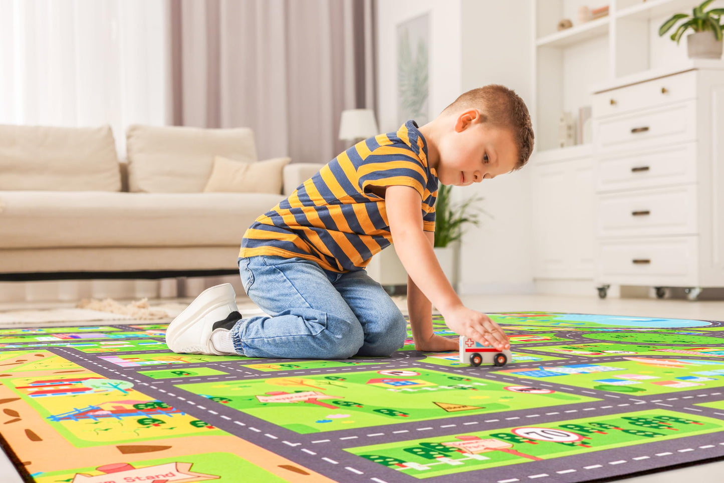 Sorbus Car Mat - City Road Washable Rug for Kids, Car Carpet, Floor Play Mats, Easy to Clean Washable Rugs for Safe and Fun Travel (Extra Large)