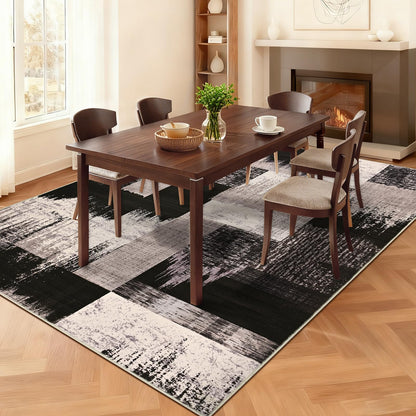 Yinhua Modern Geometric 8x10 Area Rugs, Patchwork Brown Rugs for Living Room Washable Abstract Rug Non Slip, Low Pile Bedroom Rug Stain Resistant, Mid Century Carpet for Dining Room, Office