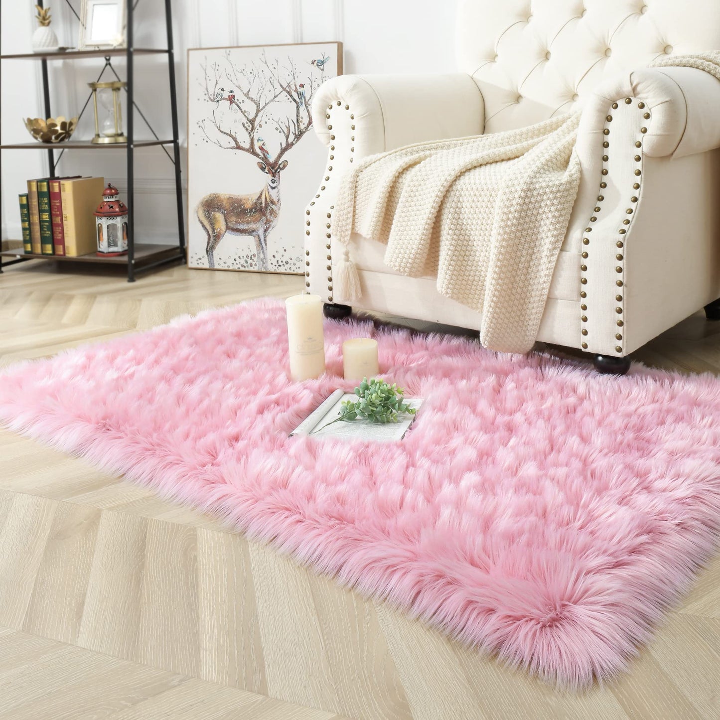 Noahas Luxury Fluffy Rugs Bedroom Furry Carpet Bedside Faux Fur Sheepskin Area Rugs Children Play Princess Room Decor Rug, 3 x 5 Feet
