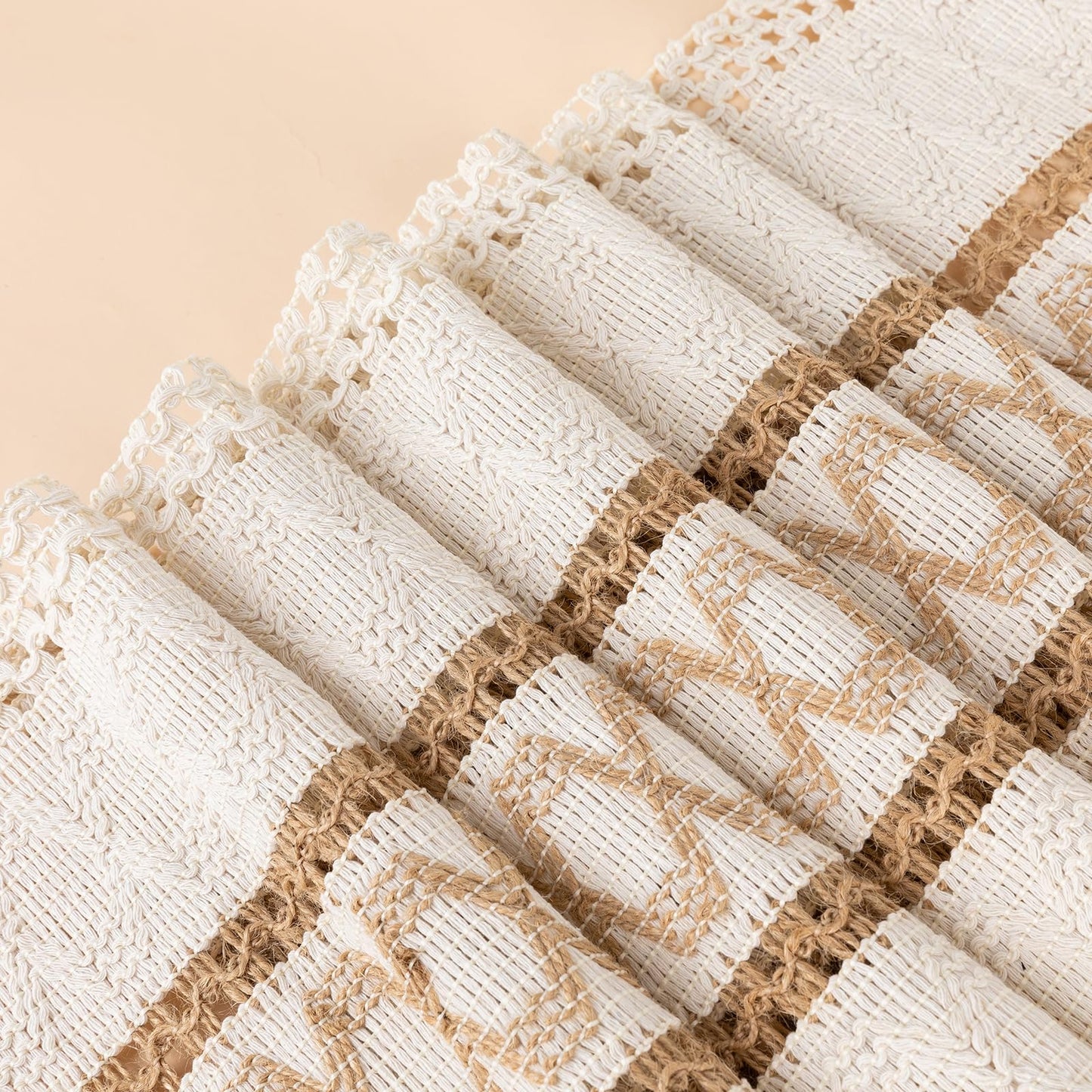 Boho Table Runner for Christmas ,Woven Cream & Brown Macrame Dining Table Runner Pottery Barn Farmhouse Rustic Burlap Home Chic Decor for Kitchen Bedroom Living Room New Year(12 x 70 in)