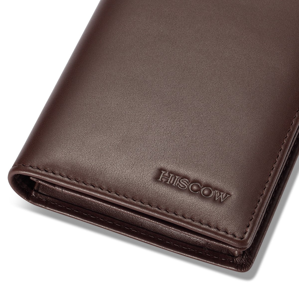 HISCOW Bifold Long Wallet with 15 Credit Card Slots - Italian Calfskin (Coffee)