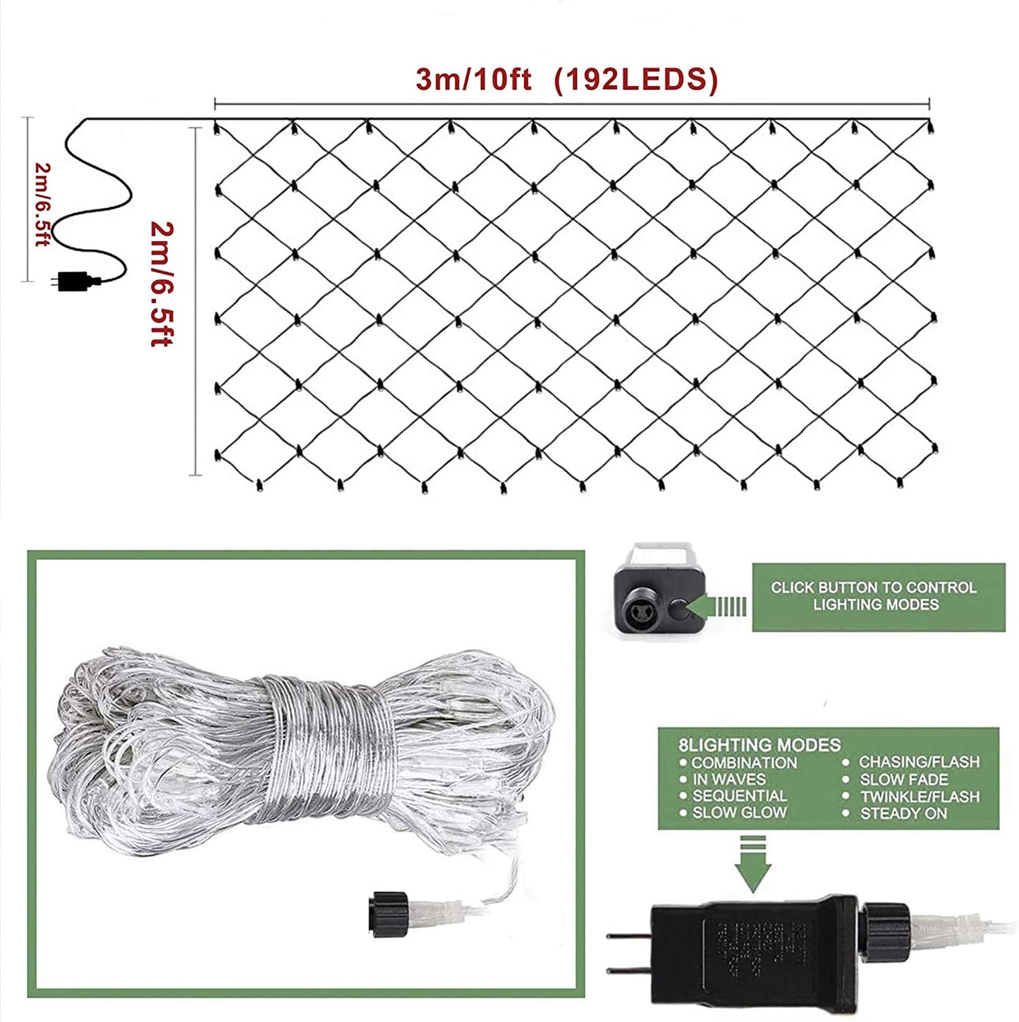 oopswow Christmas Net Lights Outdoor,9.8ft x 6.6ft Mesh Light Waterproof Tree Light,200Led Net String Lights Plug in with 8Modes Connectable for Gazebo Shrubs Lawn Backyard Garden Decor (Warm White)