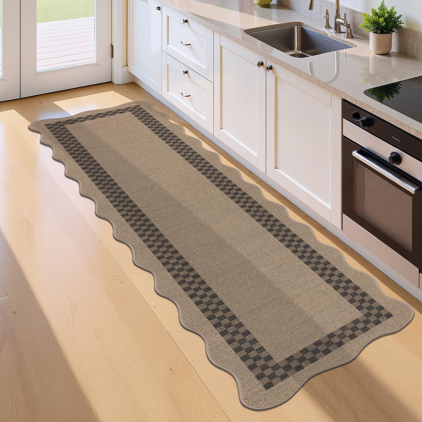U'Artlines Long Hallway Runner Rug, 2'x8' Non Slip Washable Jute Kitchen Rug, Farmhouse Floor Carpet Runners for Kitchen, Entryway, Bathroom, Laundry Room, Indoor Home Decor(Checked)