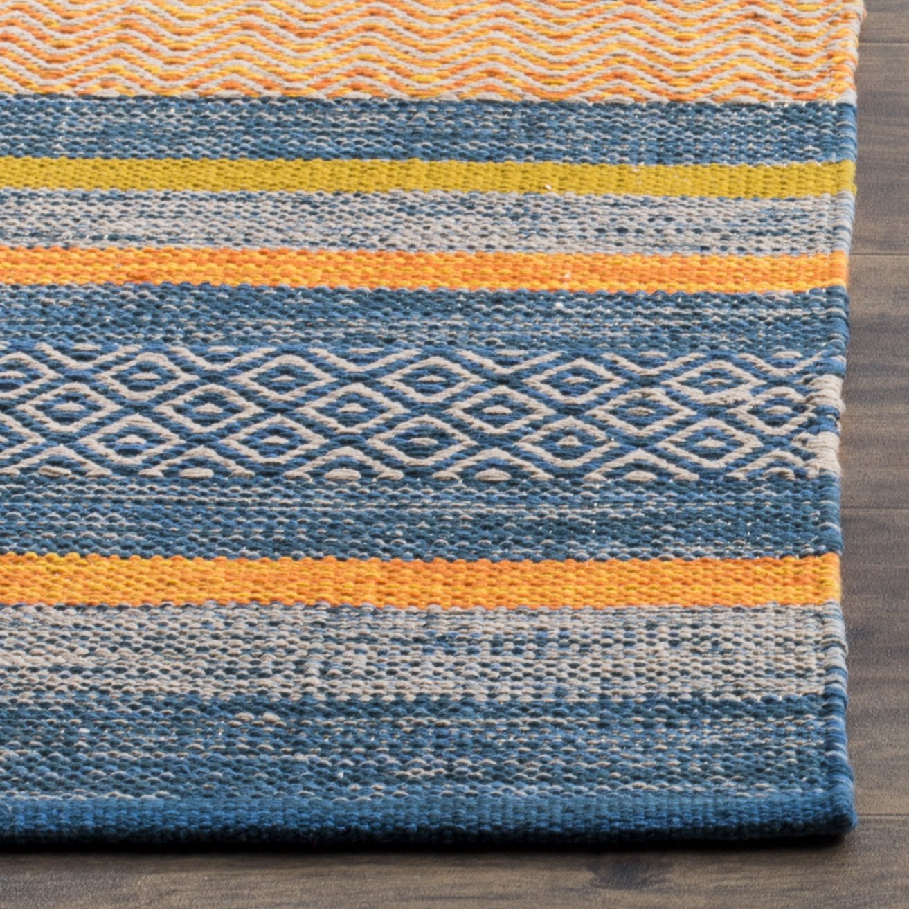 SAFAVIEH Montauk Collection Runner Rug - 2'3" x 8', Blue & Orange, Handmade Flat Weave Stripe Cotton, Ideal for High Traffic Areas in Living Room, Bedroom (MTK213A)