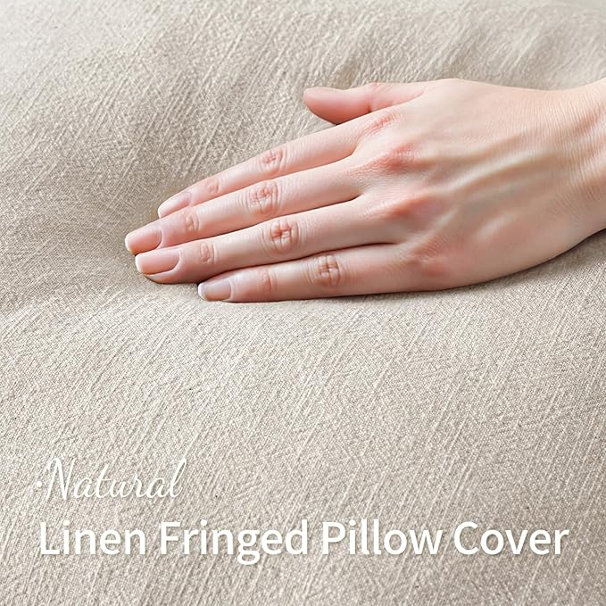 MIULEE Christmas Decorative Throw Pillow Covers Neutral Linen Fringe Throw Pillows Euro Shams Set of 2 Natural Beige Boho Farmhouse Cushion Covers for Couch Sofa Bed Living Room Home Decor 28x28 Inch