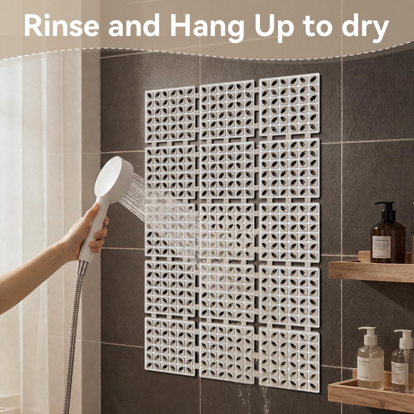 Shower Mat, Bathtub Mat Non Slip 16"x 26" Soft TPE Bath Mat for Kids, Machine Washable Inside Bathroom Shower Mat Bath Mat with Drain Holes & Strong Suction Cups, Soft on Feet (Browm)