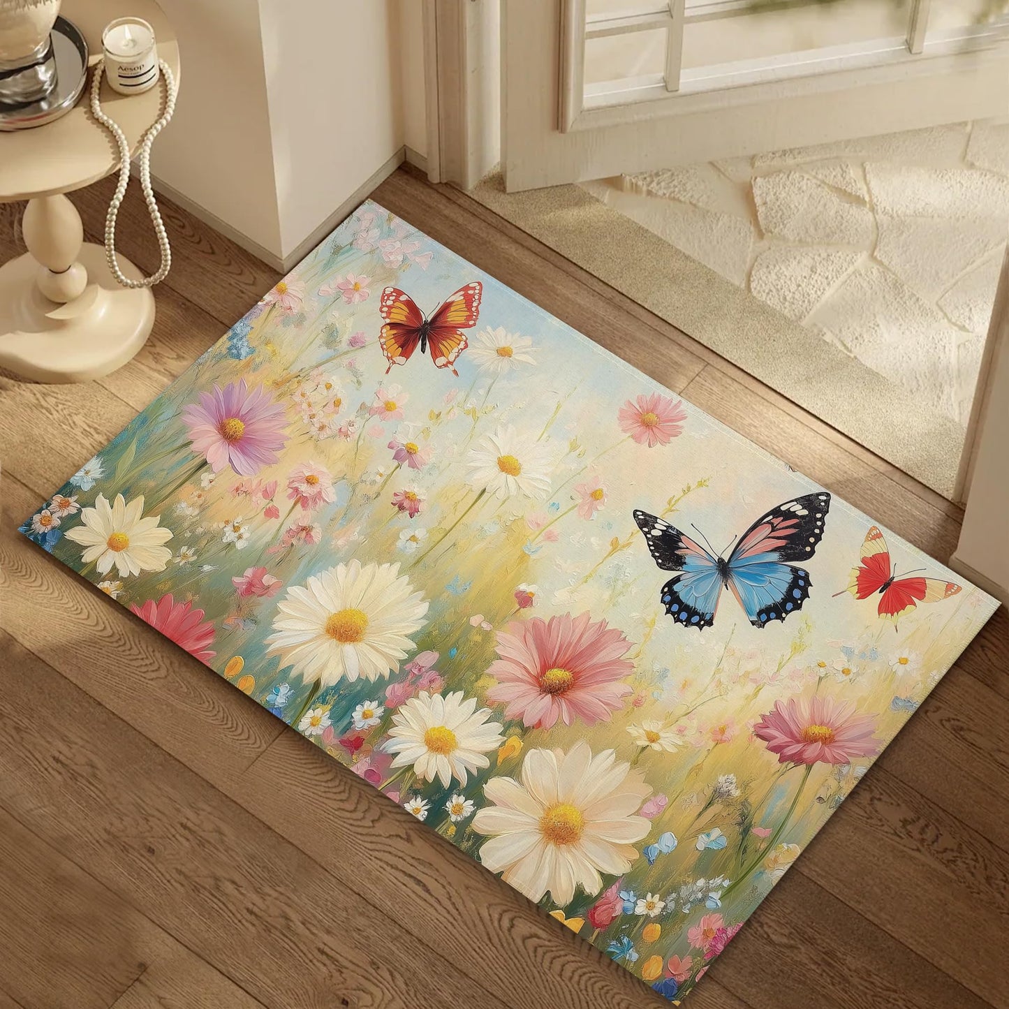 CXULIN Wildflowers Front Door Mat,Anti-Slip Spring Butterflies Entrance Indoor Rug Mat,Low Profile Door Mat Entrance,Doormats for Home Kitchen Bedroom Porch, Hallways 30 x 17 Inch