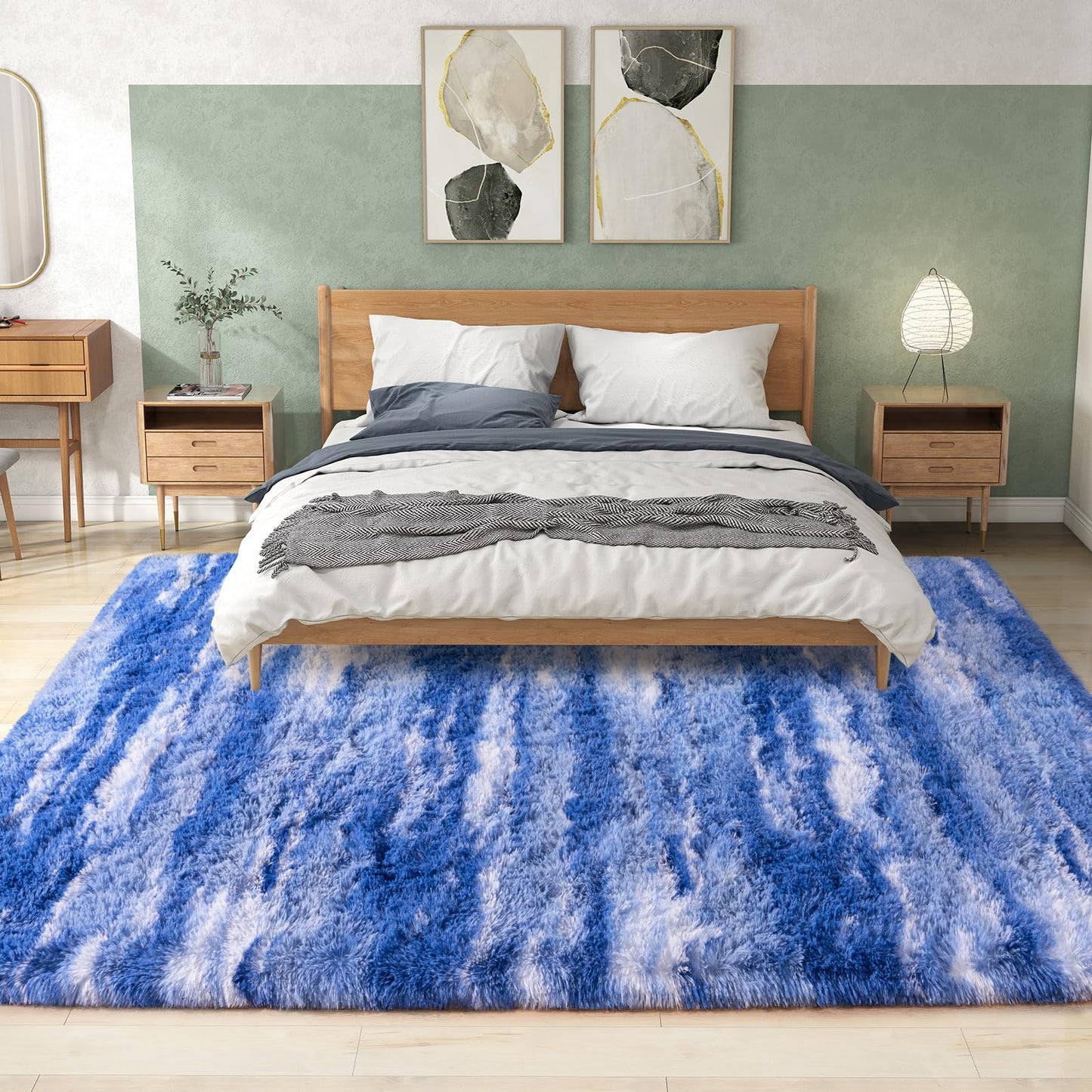Ailyei Shag Rugs for Living Room 8x10, Ultra Soft Abstract Blue Big Fuzzy Rugs for Bedroom, 8 x 10 Fluffy Shaggy Plush Carpet Girls Kids Room Dorm Upgrade Non-Slip