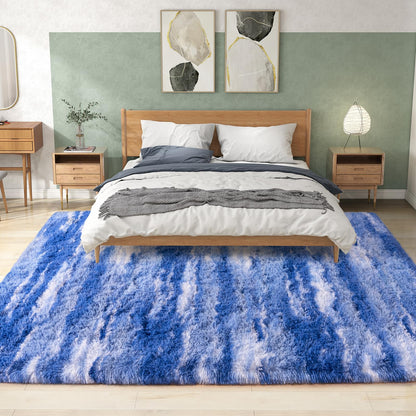 Ailyei Shag Rugs for Living Room 8x10, Ultra Soft Abstract Blue Big Fuzzy Rugs for Bedroom, 8 x 10 Fluffy Shaggy Plush Carpet Girls Kids Room Dorm Upgrade Non-Slip