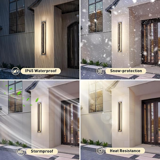 39.4 in Long Outdoor LED Wall Lights, Modern Exterior Garage Wall Light,Outside Light Fixtures for House,Patio,Front Porch,36W Black Outdoor Wall Sconce Waterproof 2 Pack(3000K Warm White)