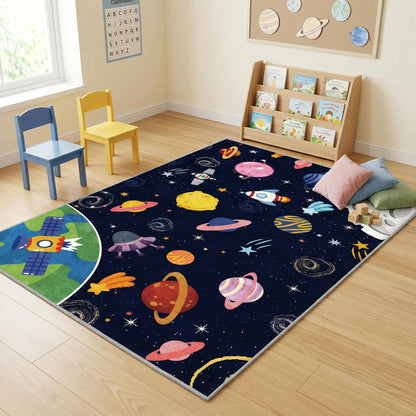 VNUVCOE Space Kids Car Rug Playmat Carpet, 31''x47'' Playroom Planet Rug for Playing Cars Toys, Educational Area Rugs for Bedroom Classroom Toddlers.