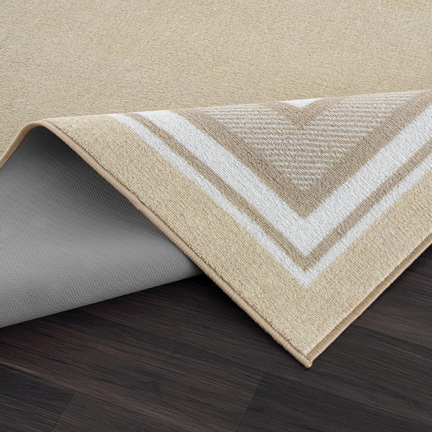 Beverly Rug Non Slip Area Rugs 5x7 Modern Bordered Non Skid Rubber Backing Soft Area Rug for Living Dining Room Easy to Clean Non Shedding Kitchen Bedroom Indoor Carpet 5 x 7 Beige