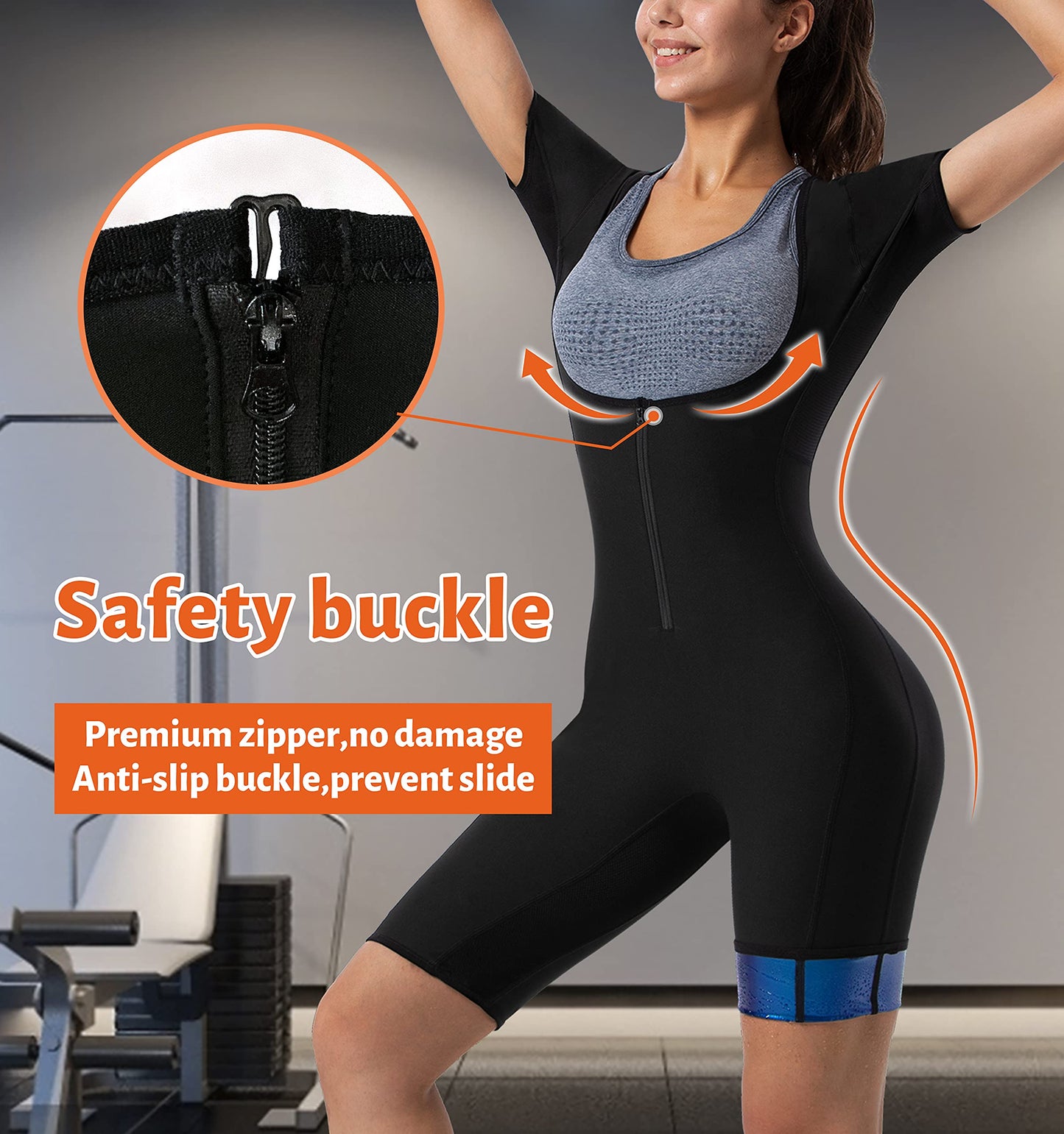 QZSH Women Sauna Suit Sweat Shirt Slimming Vest Hot Top Jumpsuit Shapewear,Armpit and Crotch Mesh（BH7008-01-XL）