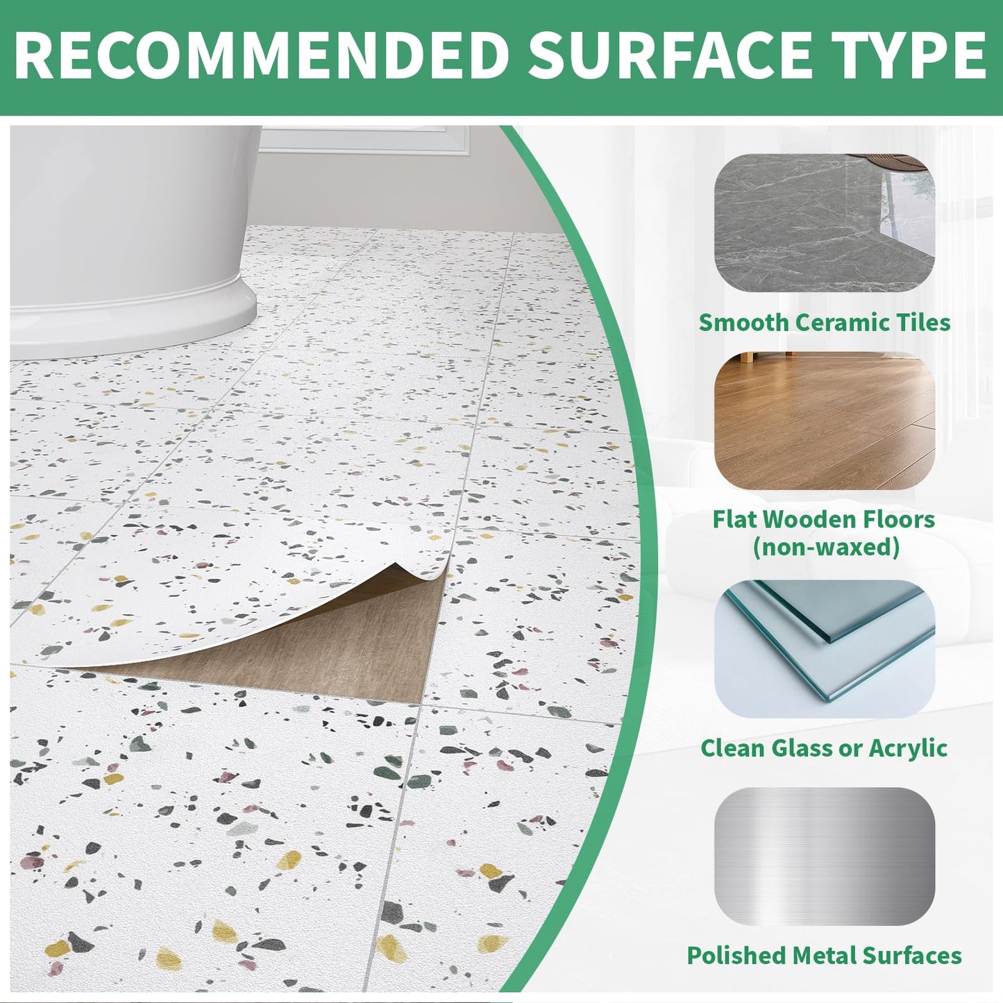 40-Pack 40 Sq.Ft Peel and Stick Floor Tiles Vinyl Matte Pattern Flooring, 12” x 12” Self Adhesive Vinyl Flooring DIY for Kitchen, Bathroom, Laundry, White Terrazzo Marble