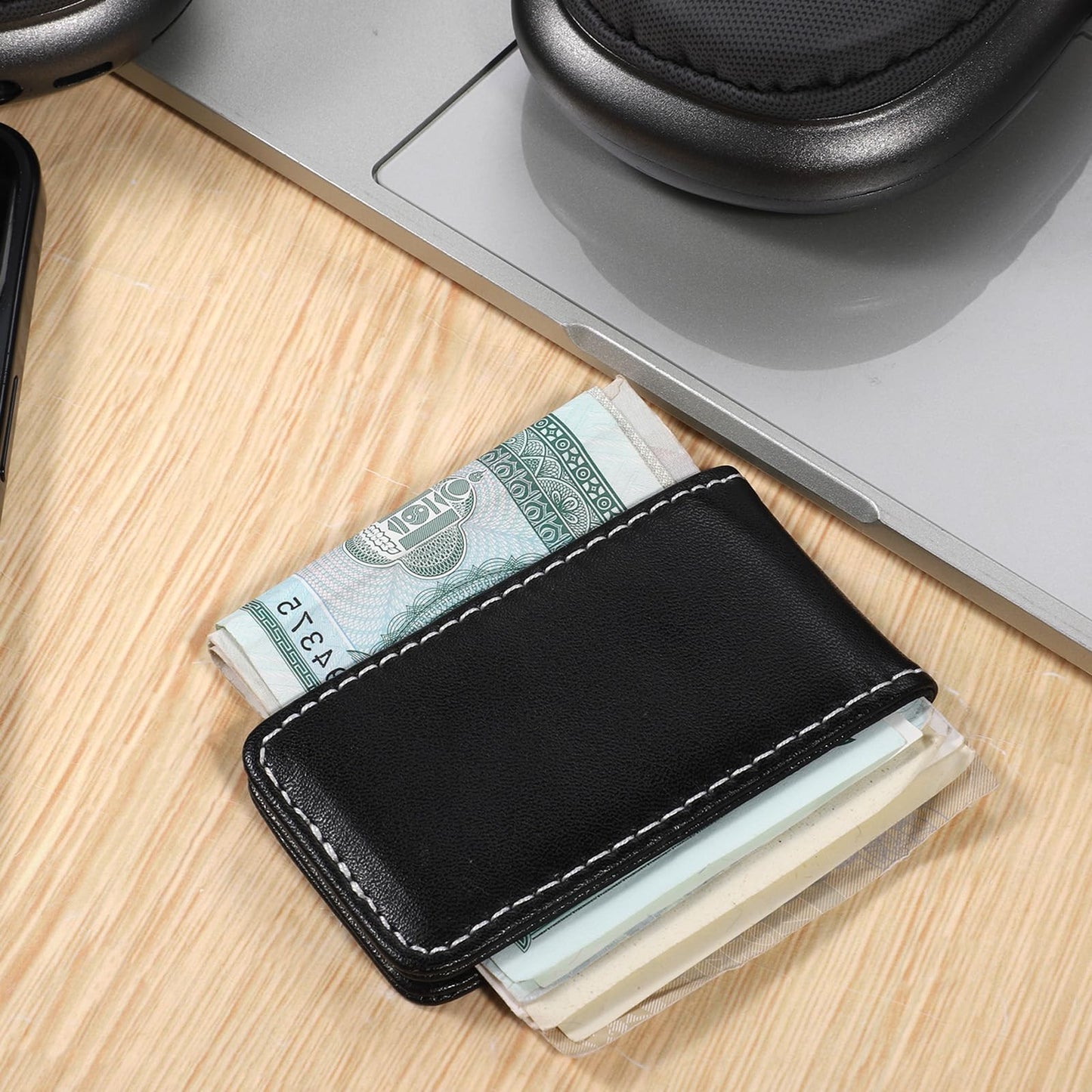 Gsbnjuy Leather Money Holder Wallet Magnetic Money Clip for Men Minimalist Business Card Holder Slim Pocket Cash Wallet for Men Black Minimalist Christmas