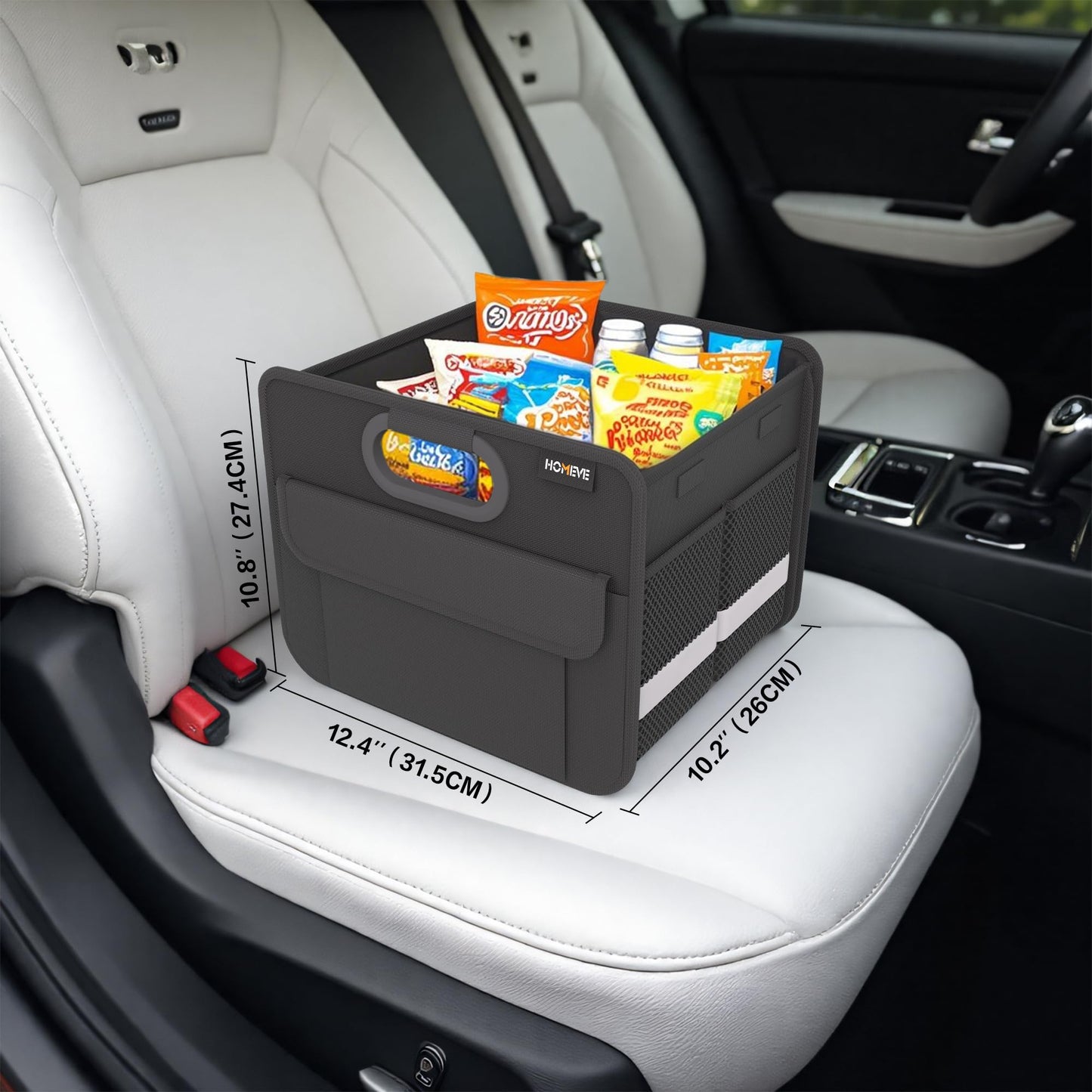 Homeve Trunk Organizer, Car Storage, Reinforced Handles, Collapsible Multi-Compartment Car Organizers, Foldable, Waterproof, 2 Compartments, Suitable for Car Accessories, SUV (Black, Standard)