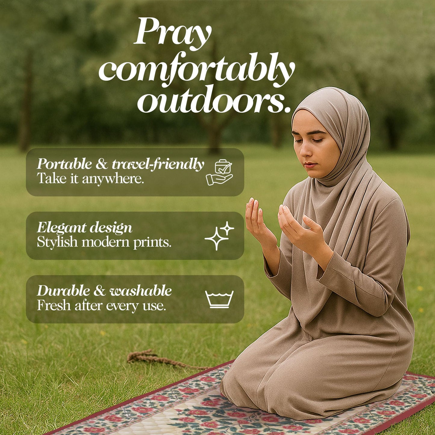 TLC NY Prayer Mat for Men & Women – Thick Padded Foldable Travel Prayer Rug, Portable & Machine Washable, Modern Design for Home, Office & Mosque Use – Ideal Ramadan & Hajj Gift, Crimson