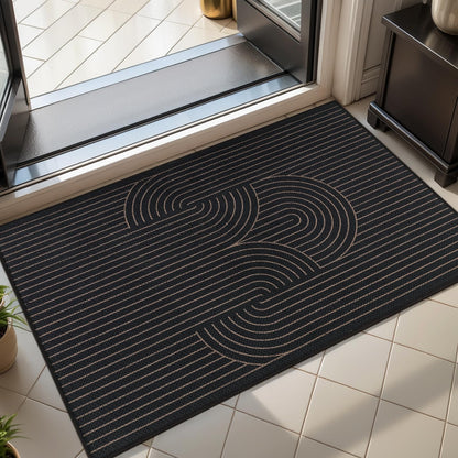 Tangsoo Black Geometric Easy Jute Rug, 2x3 Washable Ultra Thin Foldable Rug for Entryway, Non-Slip Rainbow Outdoor Mat Throw Carpet for Kitchen Bedroom Front Porch Doorway Entrance