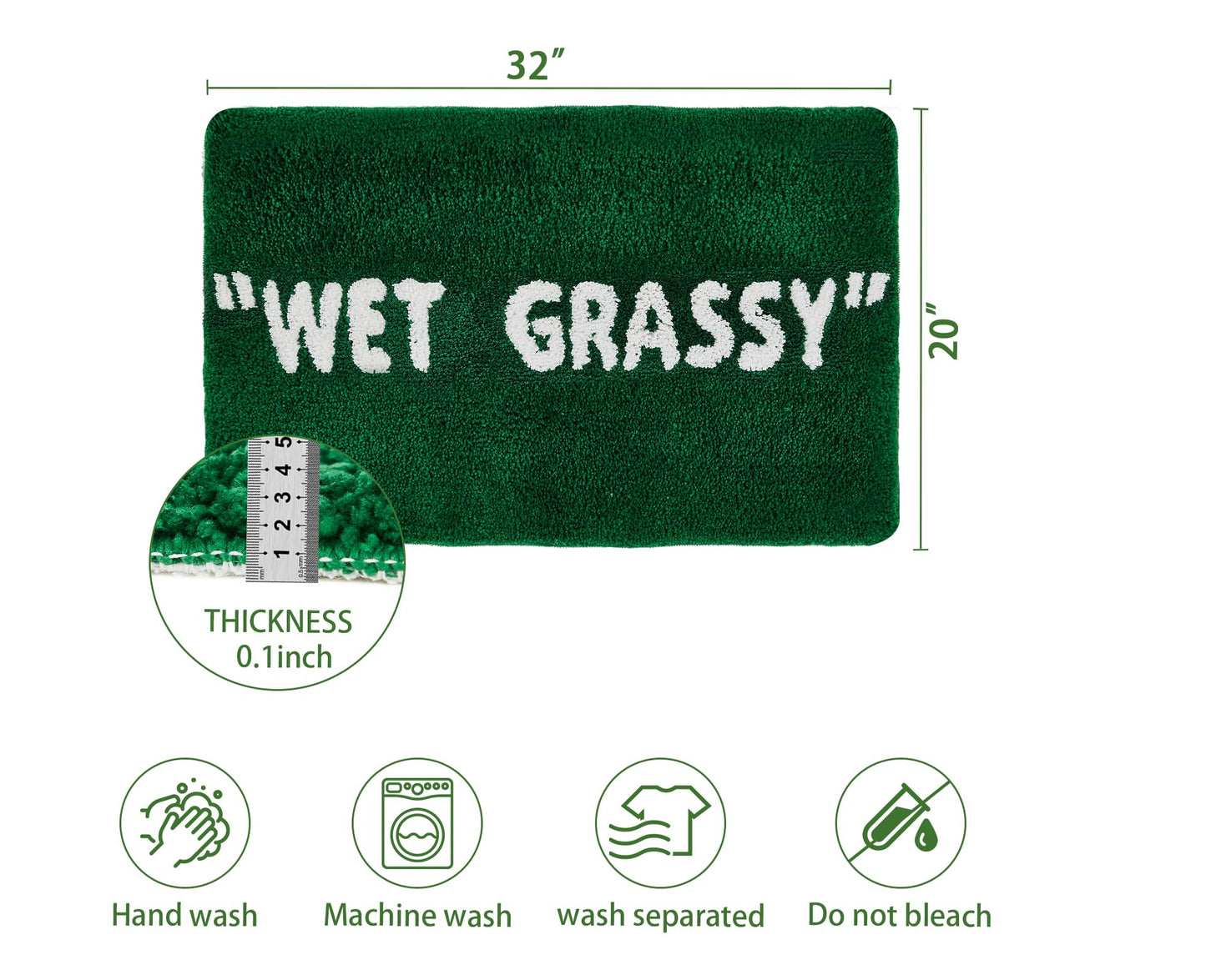 Wet Grassy Rug, Non-Slip Wet Grassy Green Carpet, Aesthetic Area Grass Rug, Cool Rugs for Men, Flocked Machine Washable Floor Mat for Living Room, Bedroom, Kitchen, Home Decor