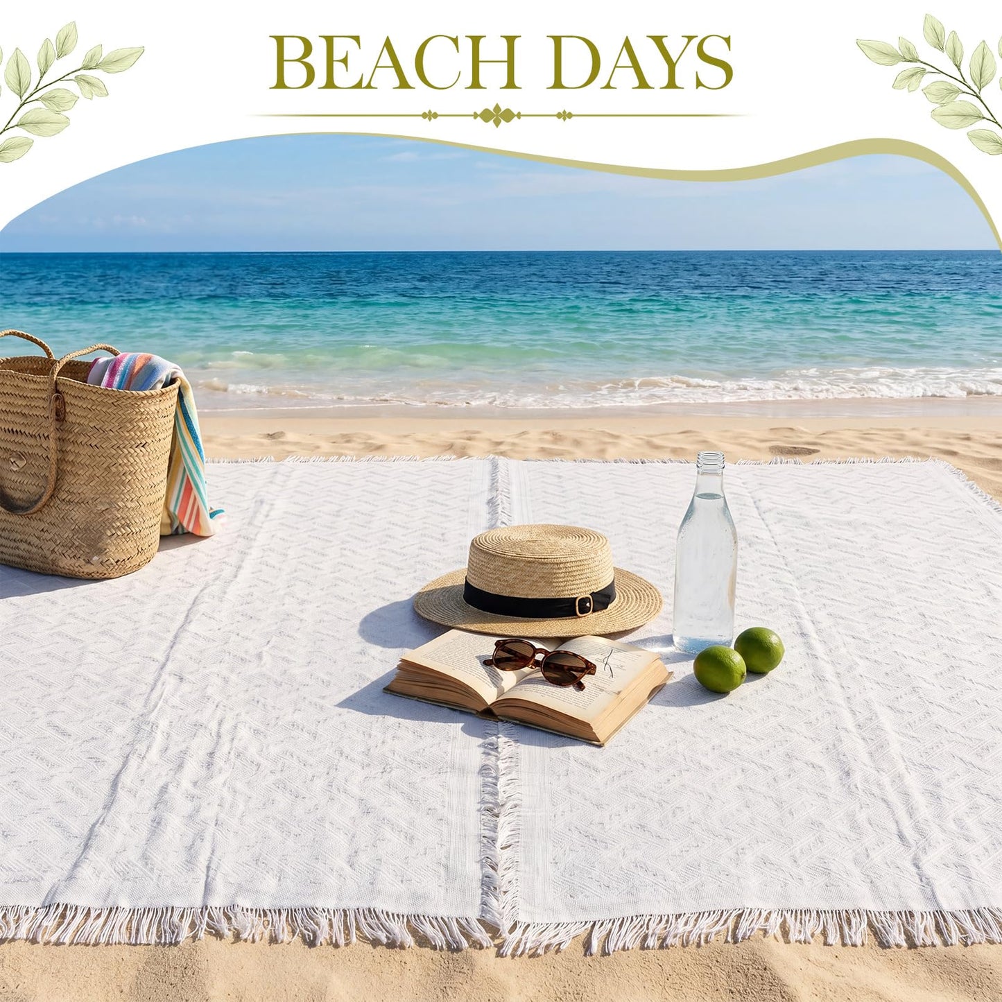 Chicplaid 2 Pack White Coffee Extra Large Picnic Blanket, Outdoor Picnic Mat, Woven Boho Large Beach Blanket with Fringe for Park, Camping, Lawn or Wedding Photoshoot (71 x 91 Inches)