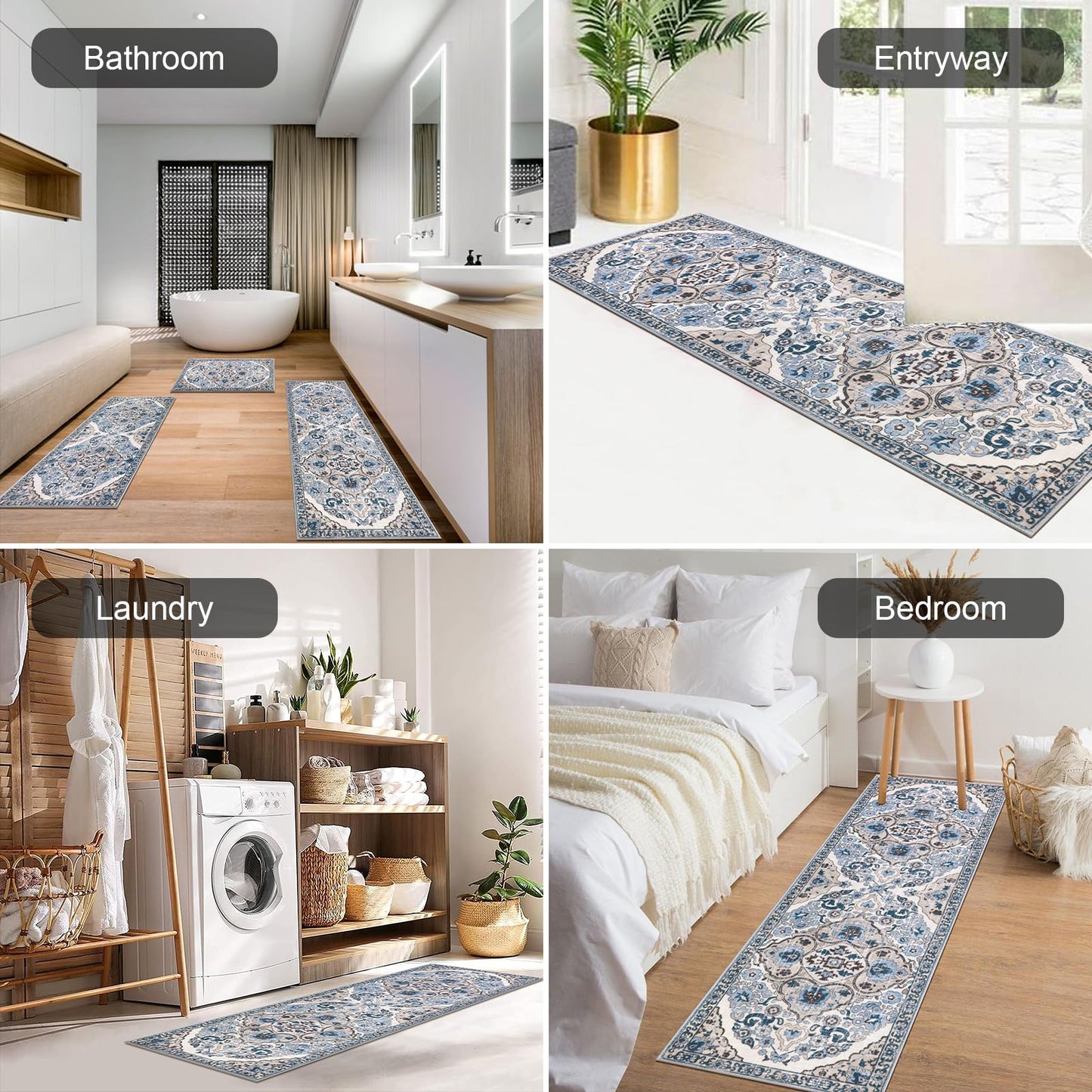 HEBE Farmhouse Kitchen Rugs Sets of 3 Non Slip Washable Boho Kitchen Rugs and Mats for Floor Kitchen Runner Rug Floor Carpet for Kitchen, Laundry, Hallways