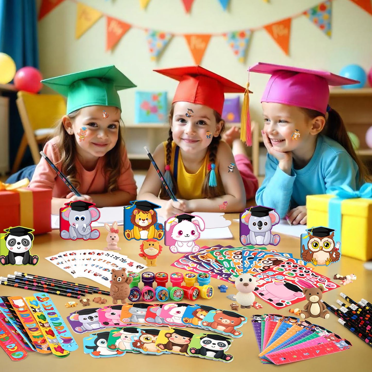 BenLouis 432 Pcs Graduation School Stationery Set Party Favors Preschool Kindergarten Classroom Gift Prizes Bulk for Kids Students Congrats Grad Goodie Bags Stuffers（Graduation Animals）