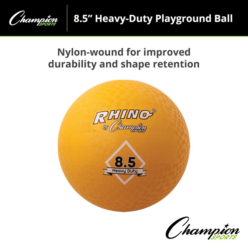 Champion Sports Heavy-Duty Rhino Playground Ball 8.5"D - Two Ply, Nylon Wound, YELLOW ONLY