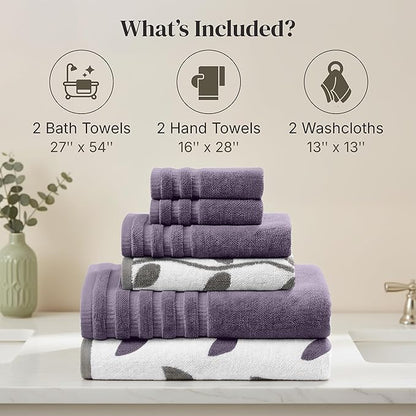 Modern Threads Organic Vines 6-Piece 100% Cotton Towel Set – Yarn Dyed Jacquard