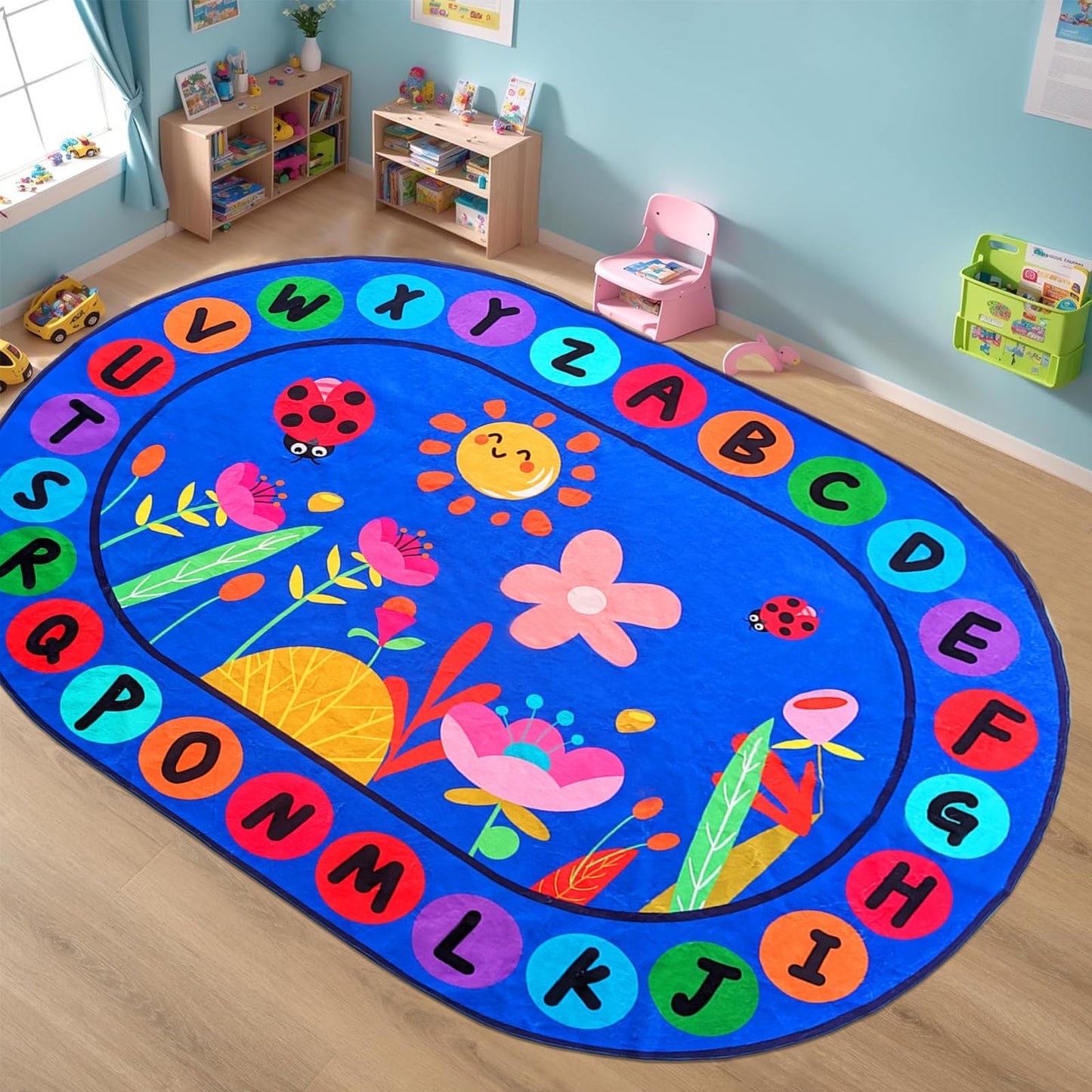 USTIDE Large Oval Kids Rug 6X9,ABC Alphabet Letters Educational & Fun Classroom Carpet Non-Slip Play Mat Learning Area Rug for Bedroom Playroom