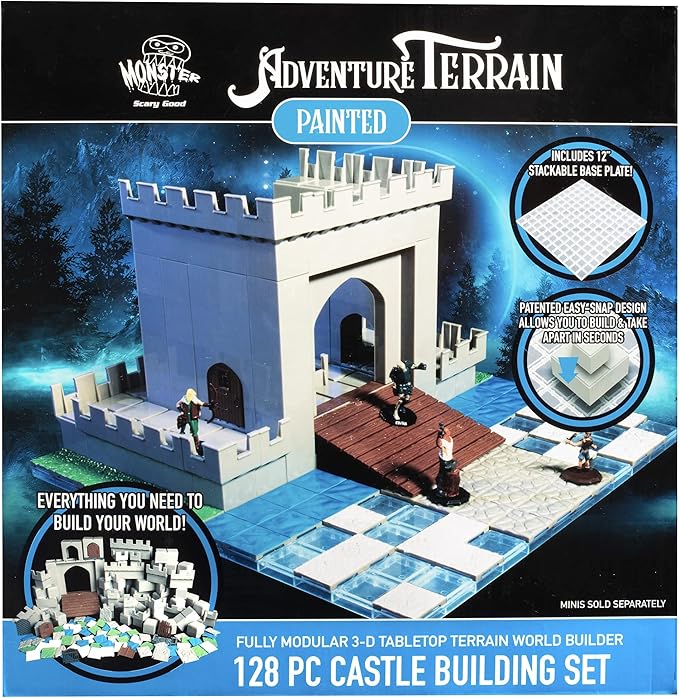 Monster Adventure Terrain 3D Interchangeable Builder System - 128pc Painted Castle Expansion Set w Base - Build Modular Worlds in a Snap &amp Elevate Your Campaign -Compatible with DND Dungeons &amp
