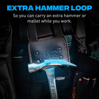 OX Pro Oil‑Tanned Leather Carpenter Tool Belt with Padded Suspenders & Dual Hammer Loops