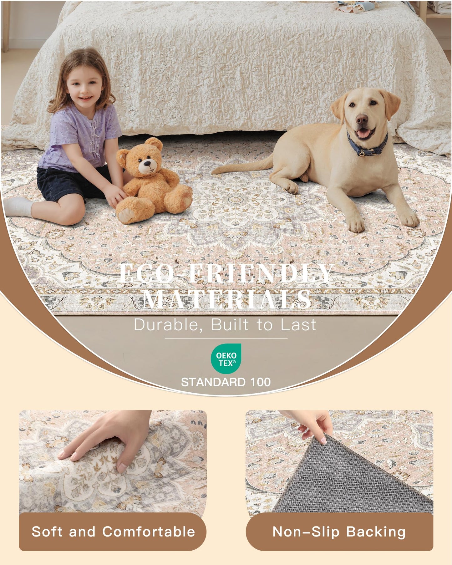 Madane Hallway Runner Rug - 2x5 Rug Runner Washable Runner Rugs Non-Slip Low-Pile Kitchen Runner Rug Laundry Room Rug Throw Carpet for Entrance Bedroom Living Room (2'x5', Pink/Gray)