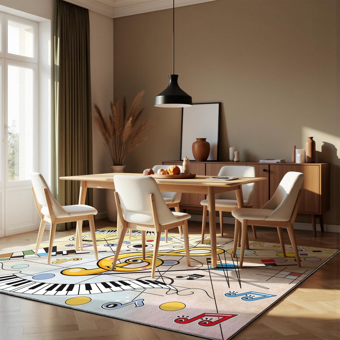 Nayoroom Cartoon Music Note 8x10 Area Rug, Soft Faux Wool Non-Slip Washable, Treble Clef Piano Geometric Art Rug for Music Lovers Living Room Bedroom.