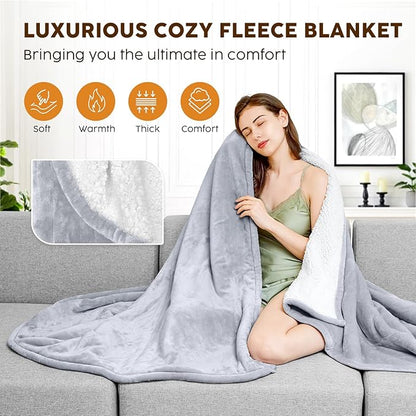 HYLEORY Heated Electric Blanket Twin 62"x84" Soft Fleece & Flannel with 5 Heating Levels & 10 Hours Timer Auto Shutt Off, ETL Certified, Washable，Heated Blanket for Body-Light Grey